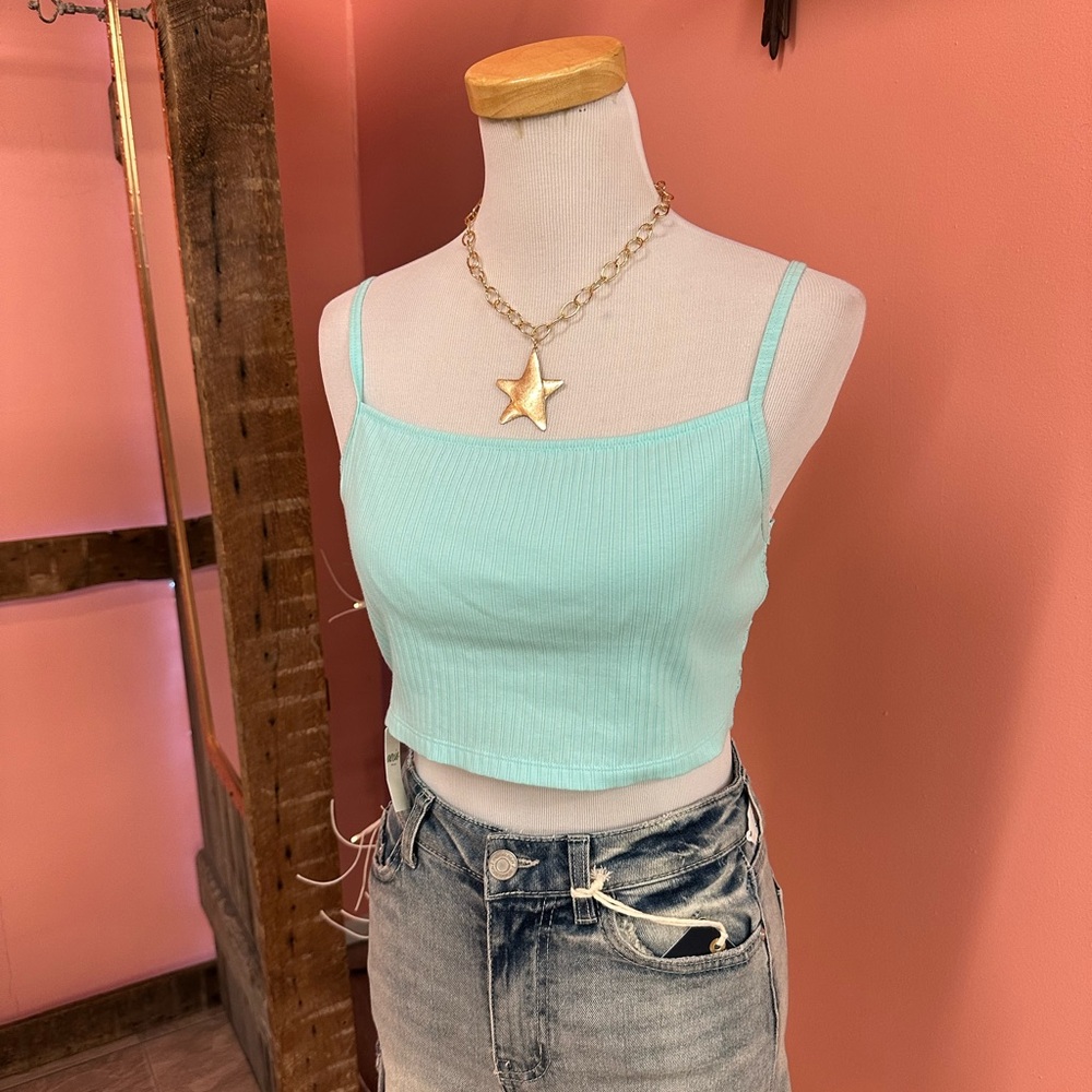 NWT Aerie Light Blue Ribbed Crop Top/Bralette - Picture 1 of 6